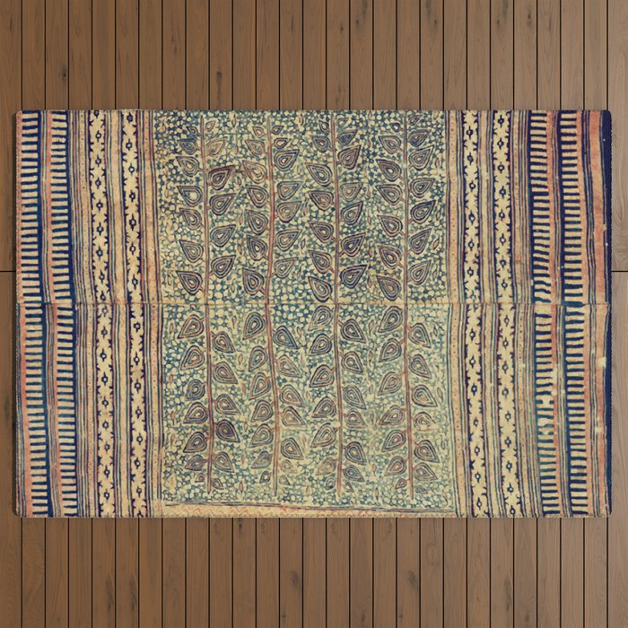 18th Century Indian Tree Textile Digital Art Painting  Outdoor Rug