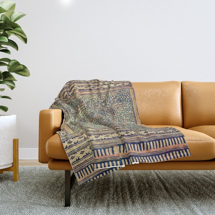 18th Century Indian Tree Textile Digital Art Painting  Throw Blanket