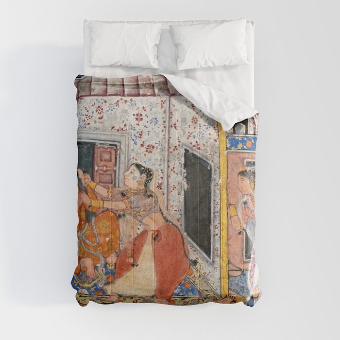 -India, Mughal, Reign of Akbar, 16th century - Page from Tales of a Parrot (Tuti-nama)- Eighth night- The deceitful wife a - 1962 Comforter