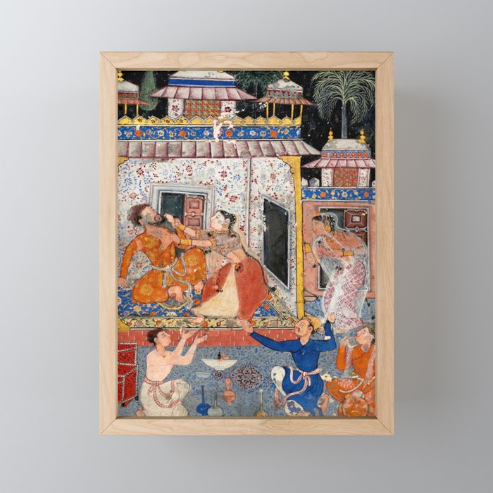 -India, Mughal, Reign of Akbar, 16th century - Page from Tales of a Parrot (Tuti-nama)- Eighth night- The deceitful wife a - 1962 Mini Art Print