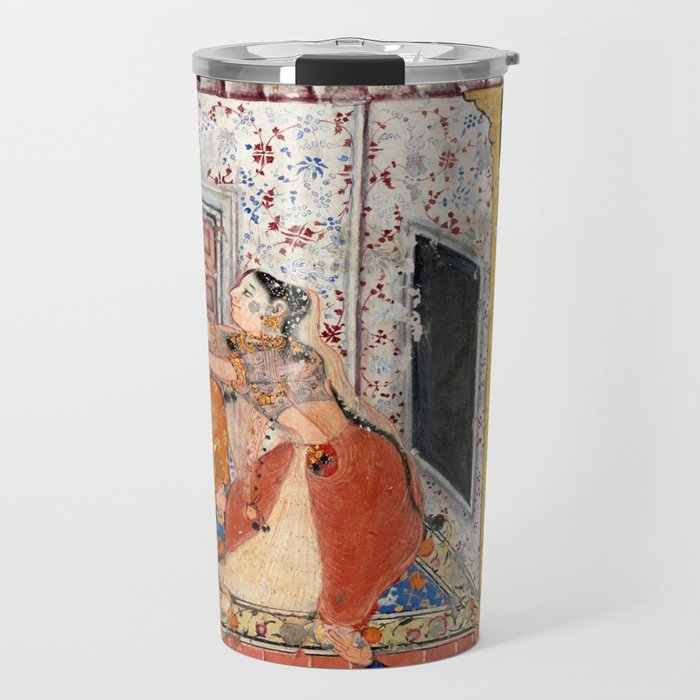 -India, Mughal, Reign of Akbar, 16th century - Page from Tales of a Parrot (Tuti-nama)- Eighth night- The deceitful wife a - 1962 Travel Mug
