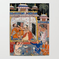 -India, Mughal, Reign of Akbar, 16th century - Page from Tales of a Parrot (Tuti-nama)- Eighth night- The deceitful wife a - 1962 Poster