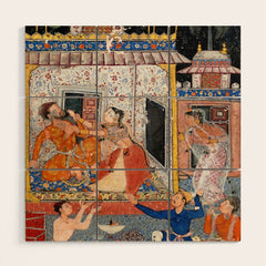 -India, Mughal, Reign of Akbar, 16th century - Page from Tales of a Parrot (Tuti-nama)- Eighth night- The deceitful wife a - 1962 Wood Wall Art