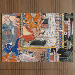 -India, Mughal, Reign of Akbar, 16th century - Page from Tales of a Parrot (Tuti-nama)- Eighth night- The deceitful wife a - 1962 Outdoor Rug