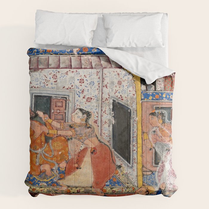 -India, Mughal, Reign of Akbar, 16th century - Page from Tales of a Parrot (Tuti-nama)- Eighth night- The deceitful wife a - 1962 Comforter
