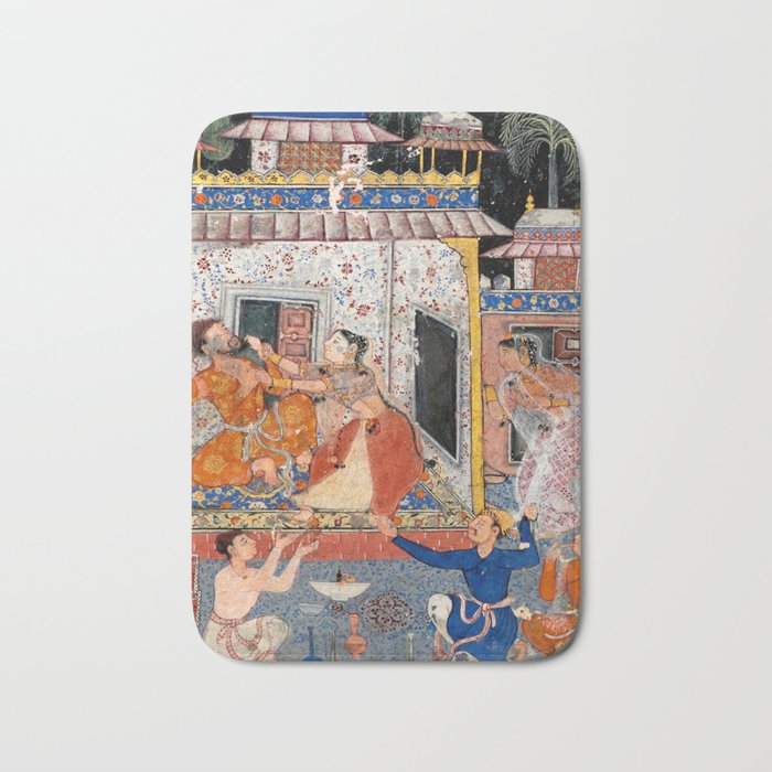-India, Mughal, Reign of Akbar, 16th century - Page from Tales of a Parrot (Tuti-nama)- Eighth night- The deceitful wife a - 1962 Bath Mat