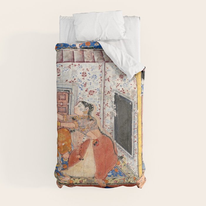 -India, Mughal, Reign of Akbar, 16th century - Page from Tales of a Parrot (Tuti-nama)- Eighth night- The deceitful wife a - 1962 Comforter