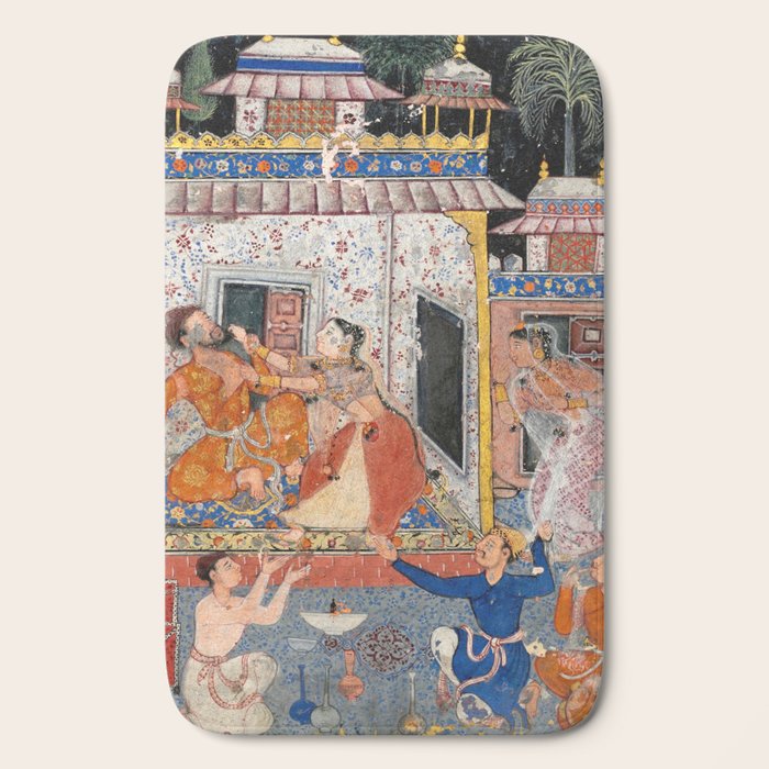 -India, Mughal, Reign of Akbar, 16th century - Page from Tales of a Parrot (Tuti-nama)- Eighth night- The deceitful wife a - 1962 Bath Mat