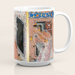 -India, Mughal, Reign of Akbar, 16th century - Page from Tales of a Parrot (Tuti-nama)- Eighth night- The deceitful wife a - 1962 Coffee Mug