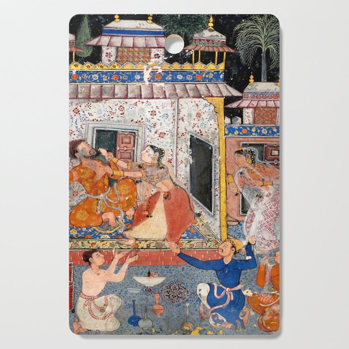 -India, Mughal, Reign of Akbar, 16th century - Page from Tales of a Parrot (Tuti-nama)- Eighth night- The deceitful wife a - 1962 Cutting Board