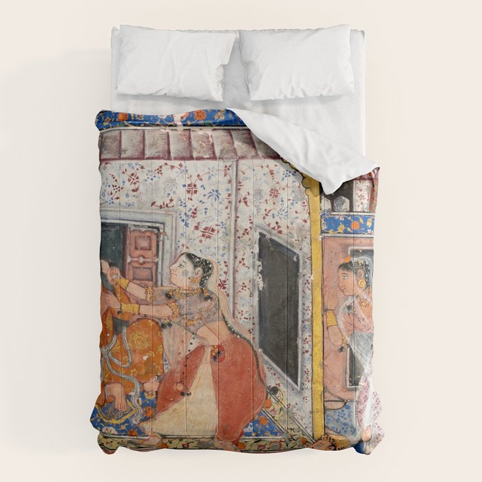 -India, Mughal, Reign of Akbar, 16th century - Page from Tales of a Parrot (Tuti-nama)- Eighth night- The deceitful wife a - 1962 Comforter