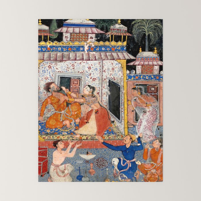-India, Mughal, Reign of Akbar, 16th century - Page from Tales of a Parrot (Tuti-nama)- Eighth night- The deceitful wife a - 1962 Mini Art Print
