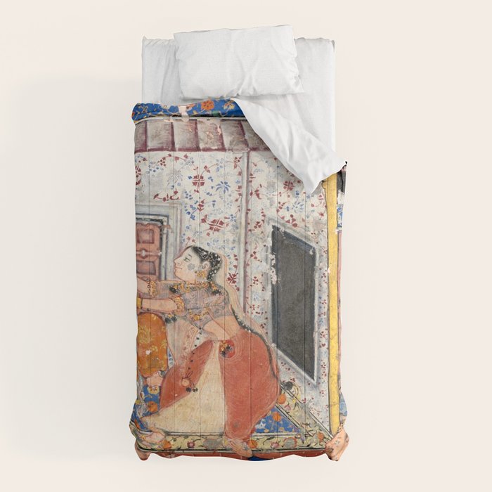 -India, Mughal, Reign of Akbar, 16th century - Page from Tales of a Parrot (Tuti-nama)- Eighth night- The deceitful wife a - 1962 Comforter