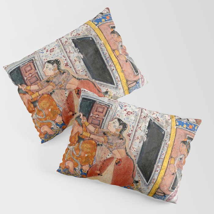-India, Mughal, Reign of Akbar, 16th century - Page from Tales of a Parrot (Tuti-nama)- Eighth night- The deceitful wife a - 1962 Pillow Sham