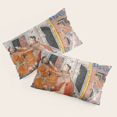 -India, Mughal, Reign of Akbar, 16th century - Page from Tales of a Parrot (Tuti-nama)- Eighth night- The deceitful wife a - 1962 Pillow Sham