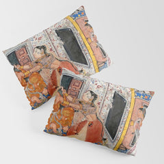 -India, Mughal, Reign of Akbar, 16th century - Page from Tales of a Parrot (Tuti-nama)- Eighth night- The deceitful wife a - 1962 Pillow Sham