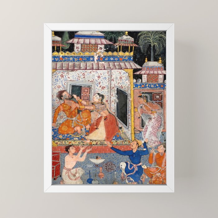 -India, Mughal, Reign of Akbar, 16th century - Page from Tales of a Parrot (Tuti-nama)- Eighth night- The deceitful wife a - 1962 Mini Art Print