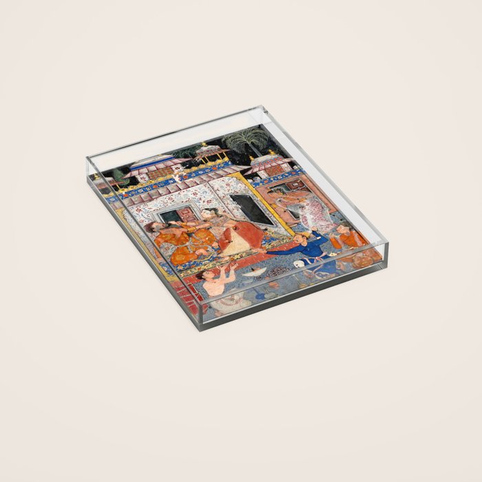-India, Mughal, Reign of Akbar, 16th century - Page from Tales of a Parrot (Tuti-nama)- Eighth night- The deceitful wife a - 1962 Acrylic Tray