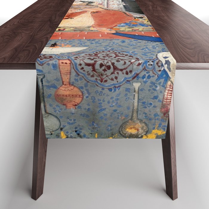 -India, Mughal, Reign of Akbar, 16th century - Page from Tales of a Parrot (Tuti-nama)- Eighth night- The deceitful wife a - 1962 Table Runner