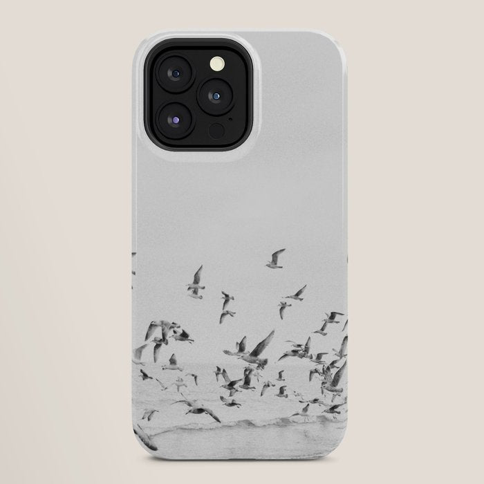 "Seagulls" | Coastal black and white photo | Film photography | Beach iPhone Case