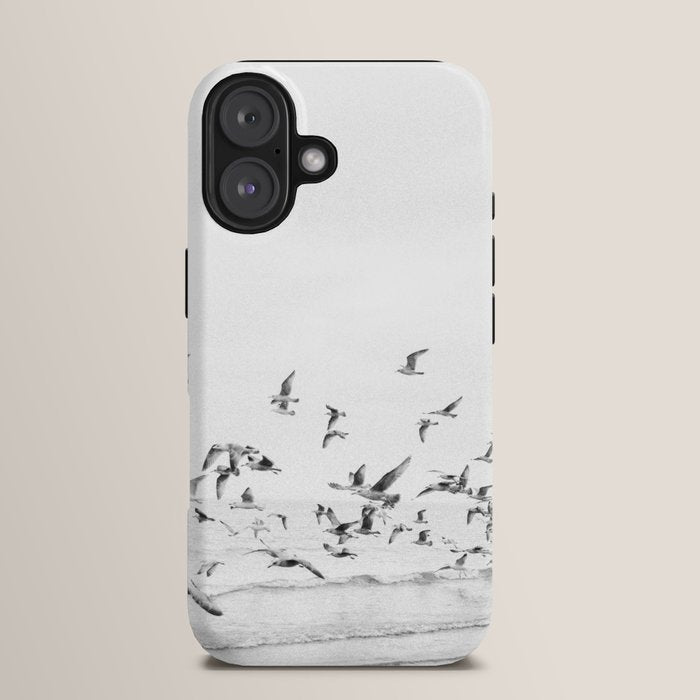 "Seagulls" | Coastal black and white photo | Film photography | Beach iPhone Case