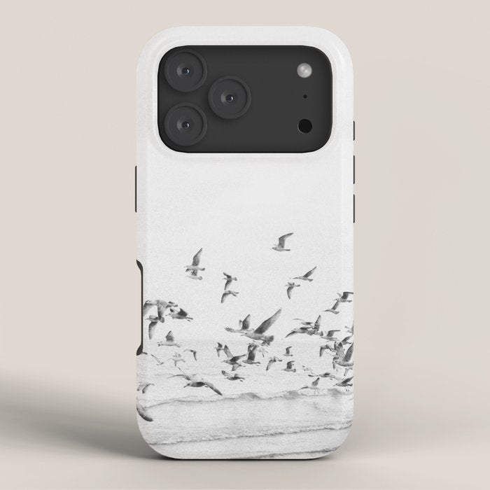"Seagulls" | Coastal black and white photo | Film photography | Beach iPhone Case