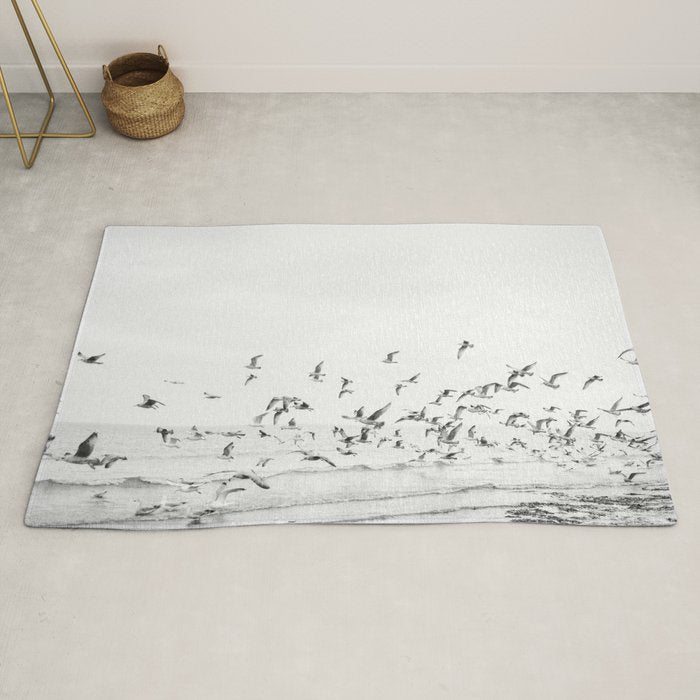 "Seagulls" | Coastal black and white photo | Film photography | Beach Rug