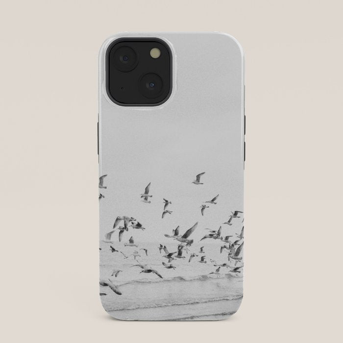 "Seagulls" | Coastal black and white photo | Film photography | Beach iPhone Case