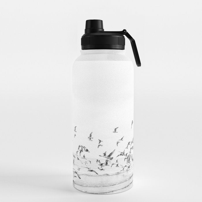 "Seagulls" | Coastal black and white photo | Film photography | Beach Water Bottle