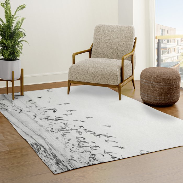 "Seagulls" | Coastal black and white photo | Film photography | Beach Rug
