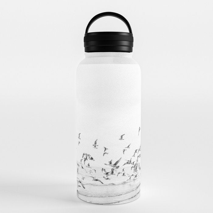 "Seagulls" | Coastal black and white photo | Film photography | Beach Water Bottle