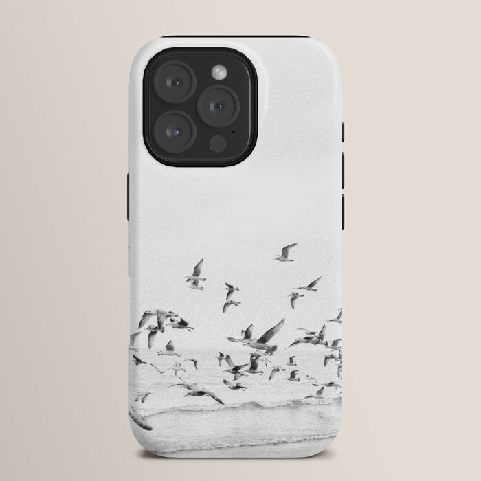 "Seagulls" | Coastal black and white photo | Film photography | Beach iPhone Case