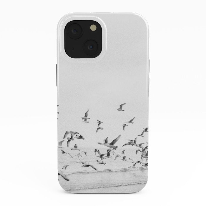 "Seagulls" | Coastal black and white photo | Film photography | Beach iPhone Case