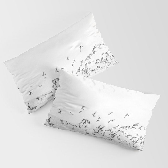 "Seagulls" | Coastal black and white photo | Film photography | Beach Pillow Sham