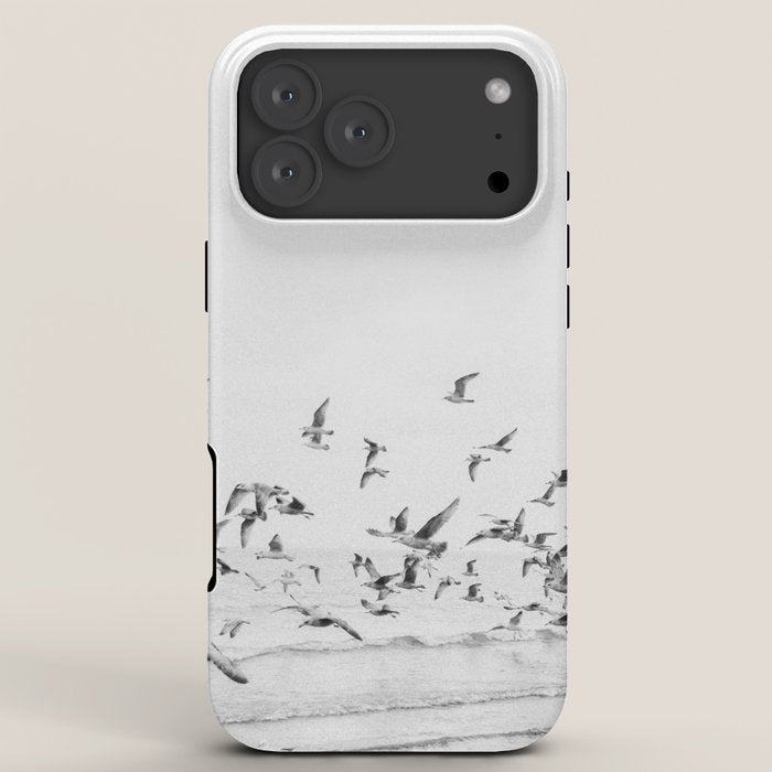 "Seagulls" | Coastal black and white photo | Film photography | Beach iPhone Case