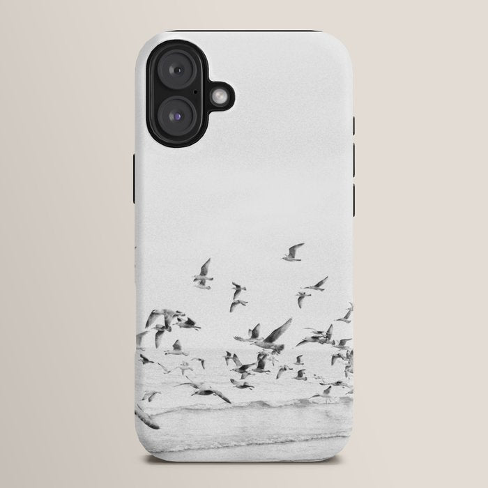 "Seagulls" | Coastal black and white photo | Film photography | Beach iPhone Case