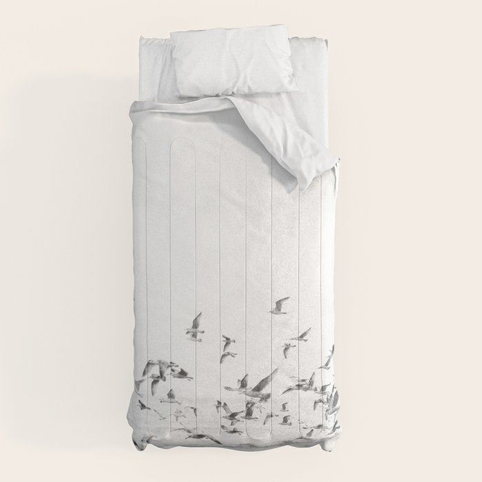 "Seagulls" | Coastal black and white photo | Film photography | Beach Comforter