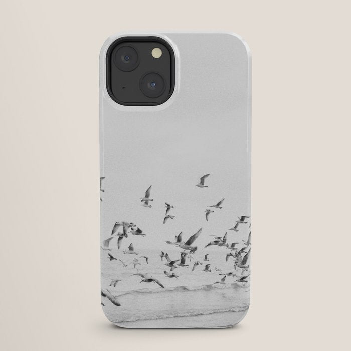"Seagulls" | Coastal black and white photo | Film photography | Beach iPhone Case