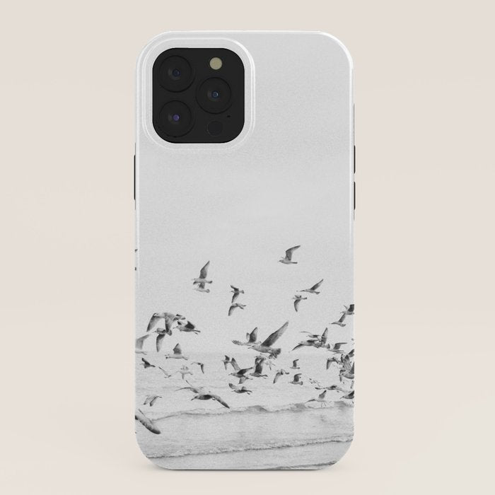 "Seagulls" | Coastal black and white photo | Film photography | Beach iPhone Case