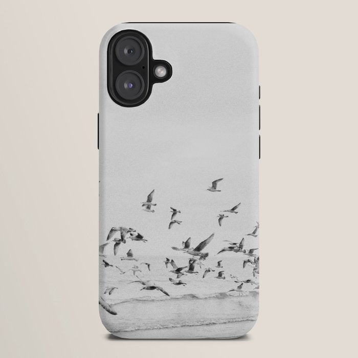 "Seagulls" | Coastal black and white photo | Film photography | Beach iPhone Case
