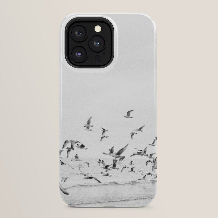 "Seagulls" | Coastal black and white photo | Film photography | Beach iPhone Case