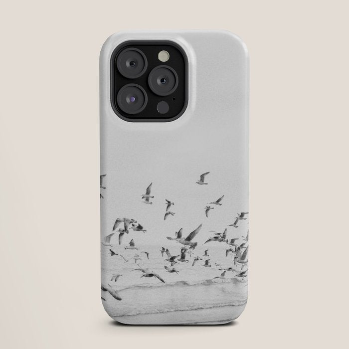 "Seagulls" | Coastal black and white photo | Film photography | Beach iPhone Case