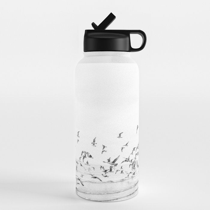"Seagulls" | Coastal black and white photo | Film photography | Beach Water Bottle