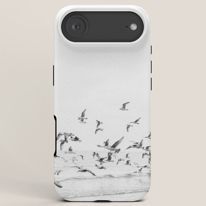 "Seagulls" | Coastal black and white photo | Film photography | Beach iPhone Case