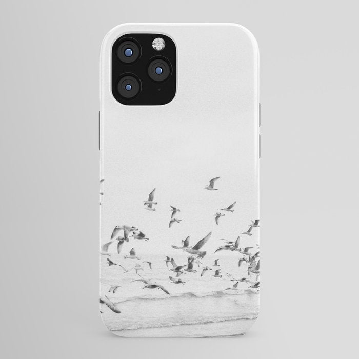 "Seagulls" | Coastal black and white photo | Film photography | Beach iPhone Case