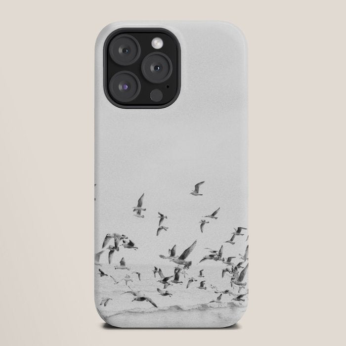 "Seagulls" | Coastal black and white photo | Film photography | Beach iPhone Case