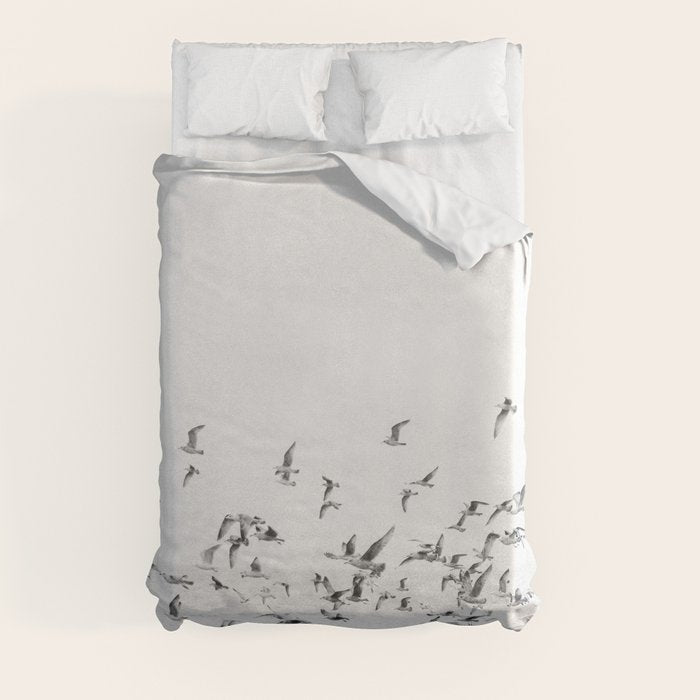 "Seagulls" | Coastal black and white photo | Film photography | Beach Duvet Cover