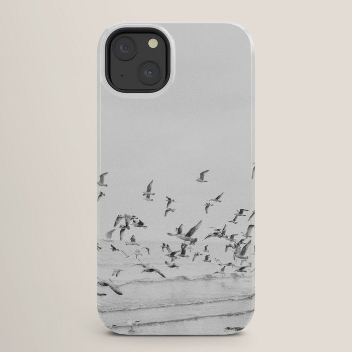 "Seagulls" | Coastal black and white photo | Film photography | Beach iPhone Case
