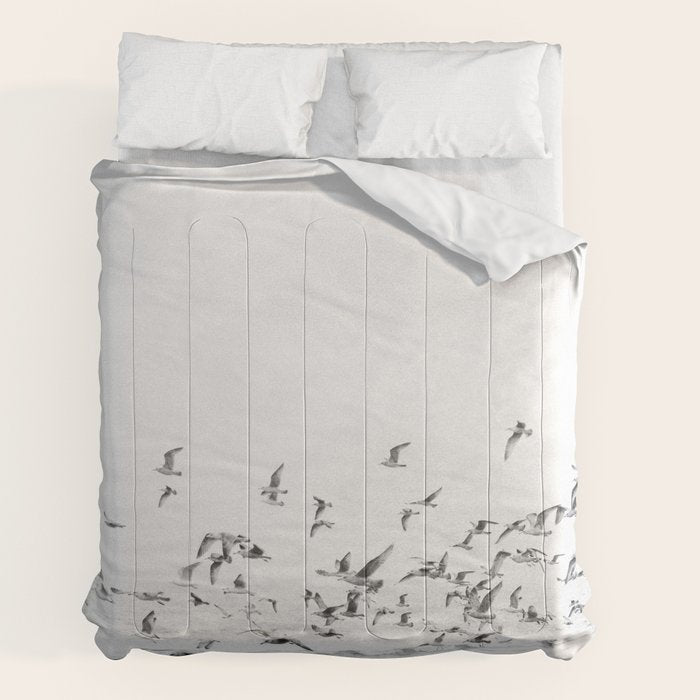 "Seagulls" | Coastal black and white photo | Film photography | Beach Comforter