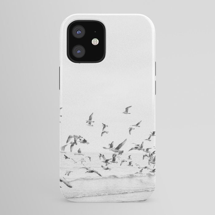 "Seagulls" | Coastal black and white photo | Film photography | Beach iPhone Case